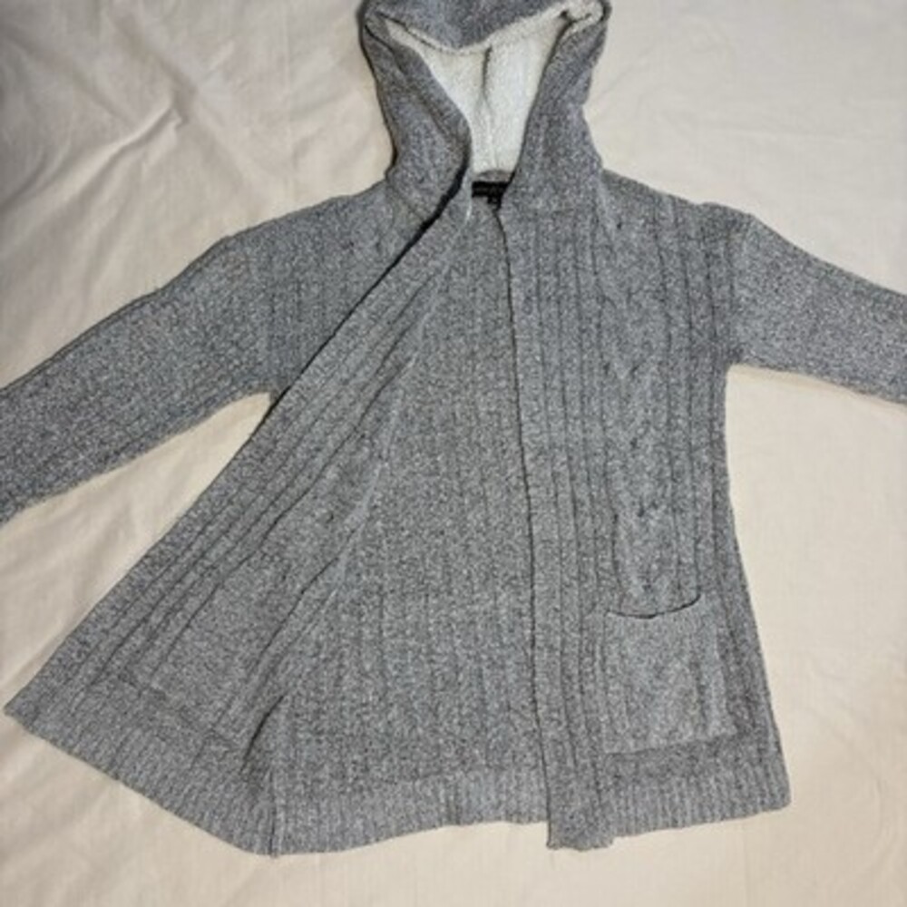 ALMOST FAMOUS‎ WOMENS Medium CARDIGAN OPEN FRONT Gray Black - Fur Hooded